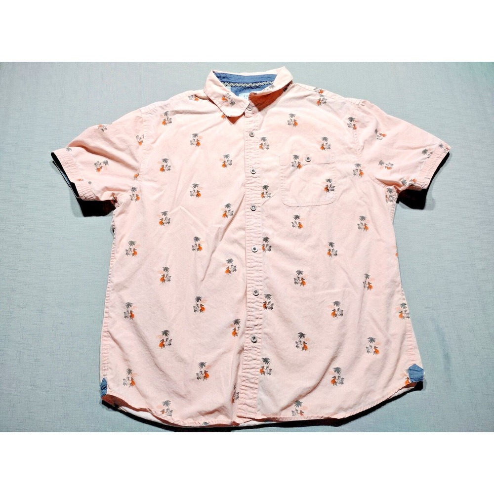 Jachs New York Button Up Shirt Mens Size Large Hula Girl Pink Short Sleeve